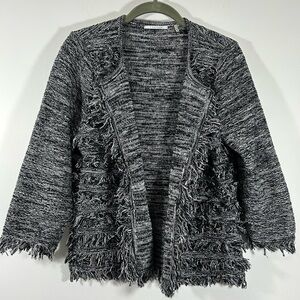 Tahari Women's Black and Gray Fringed Sweater